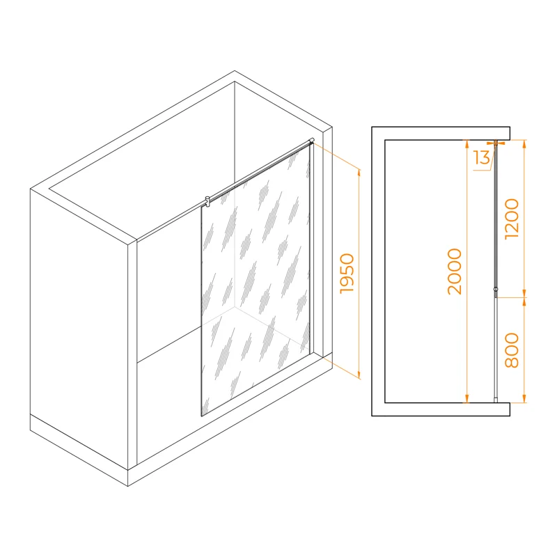 Душевая стенка RGW WA-034 Walk In, в нишу 200 см, стекло матовое сатинат 120 см, профиль хром, 351003412-21