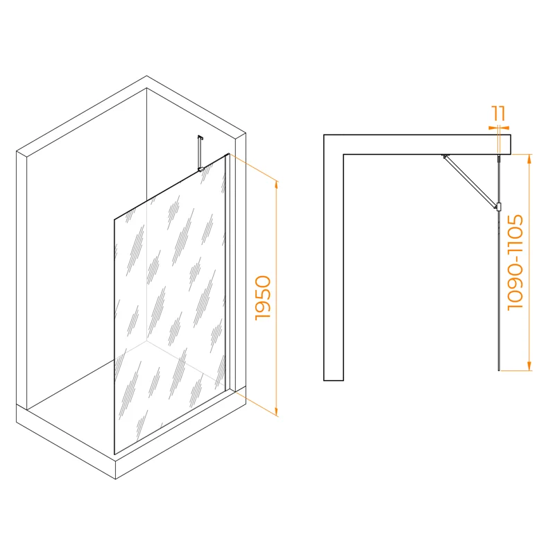 Душевая стенка RGW WA-102 Walk In, 110 см, стекло прозрачное, профиль хром, 351010211-11