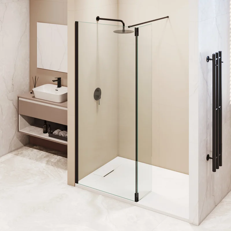 Душевой уголок RGW WA-050B (WA-002B + Z-070B) Walk In 351005003-14, 120 x 100 см, распашная створка, стекло прозрачное, профиль черный матовый