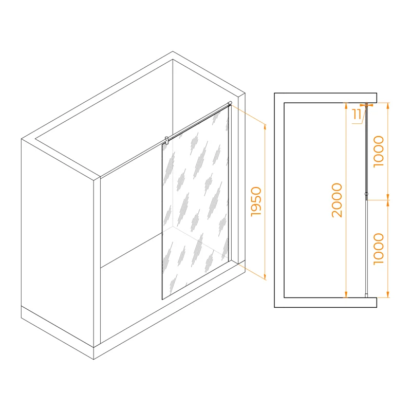 Душевая стенка RGW WA-003 Walk In, 100 см, стекло матовое - сатинат, профиль хром, 351003310-21