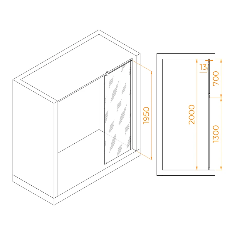 Душевая стенка RGW WA-034 Walk In, в нишу 200 см, стекло прозрачное 70 см, профиль хром, 351003407-11
