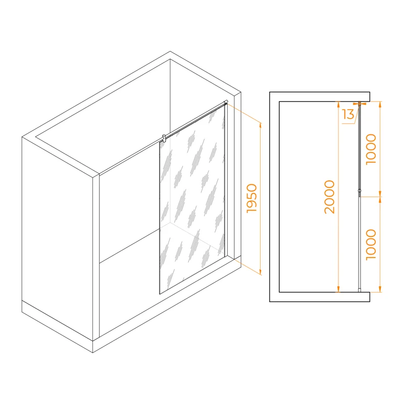 Душевая стенка RGW WA-034 Walk In, в нишу 200 см, стекло матовое сатинат 100 см, профиль хром, 351003410-21