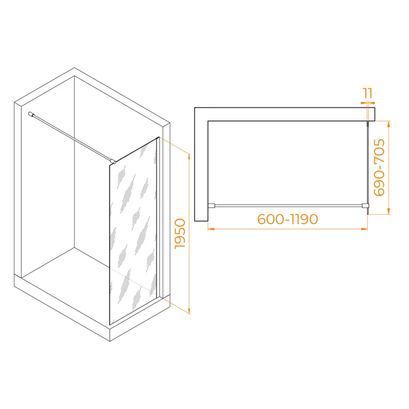 Душевая стенка RGW WA-002W Walk In, 70 см, стекло прозрачное, профиль белый, 35100207-15