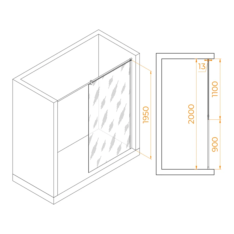 Душевая стенка RGW WA-034 Walk In, в нишу 200 см, стекло прозрачное 110 см, профиль хром, 351003411-11