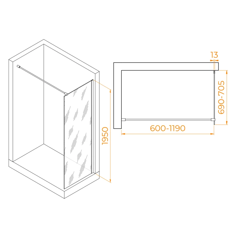Душевая стенка RGW WA-010W Walk In, 70 см, стекло прозрачное, профиль белый, 351001007-15
