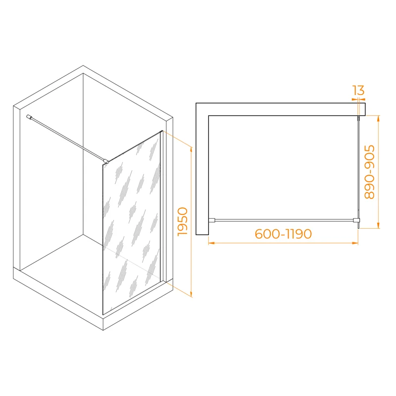 Душевая стенка RGW WA-010 Walk In, 90 см, стекло прозрачное, профиль хром, 351001009-11