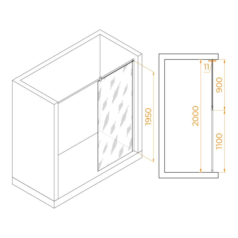 Душевая стенка RGW WA-003 Walk In, 90 см, стекло прозрачное, профиль хром, 351003309-11
