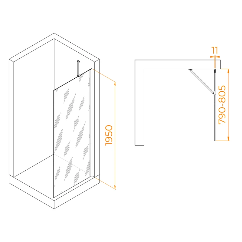 Душевая стенка RGW WA-102Gb Walk In 351010208-16, 80 см, стекло прозрачное, профиль золото брашированное