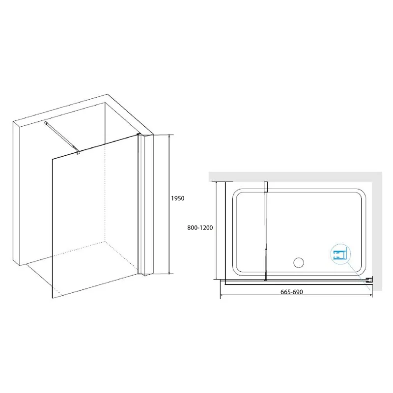Душевая стенка RGW WA-02 Walk In, 70 см, стекло рифленое, профиль хром, 411002107-41