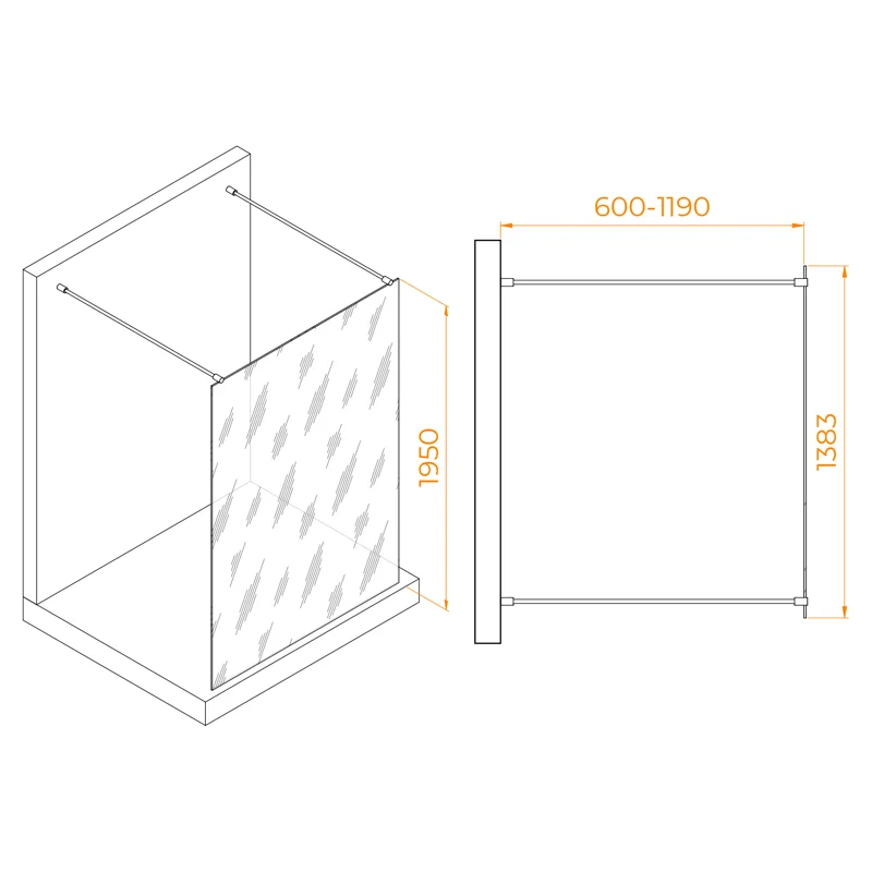 Душевая стенка RGW WA-016B Walk In 35101614-14, 140 см, стекло прозрачное, профиль черный матовый