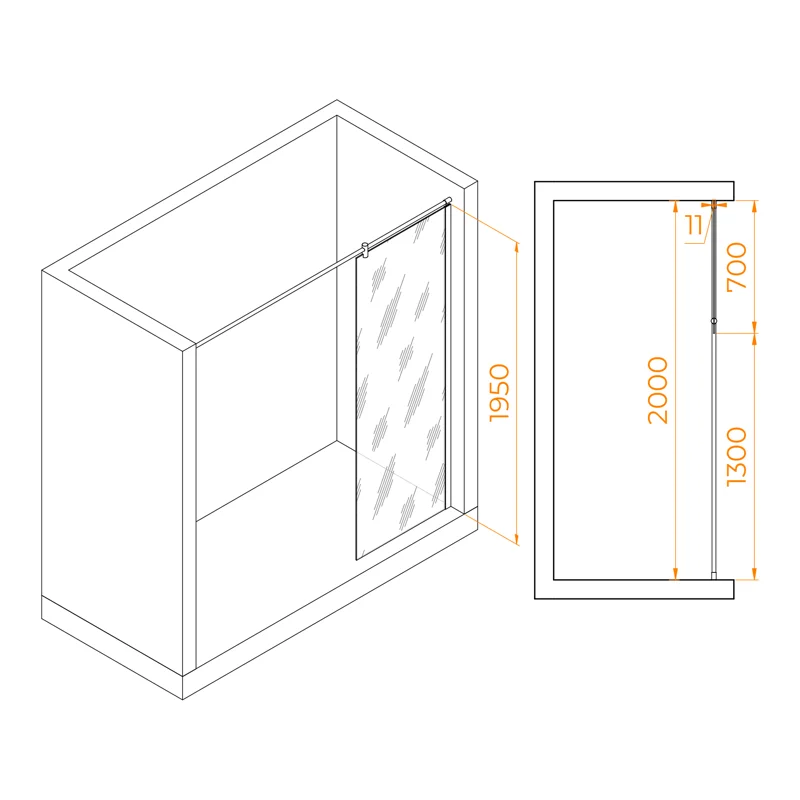 Душевая стенка RGW WA-003 Walk In, 70 см, стекло прозрачное, профиль хром, 351003307-11