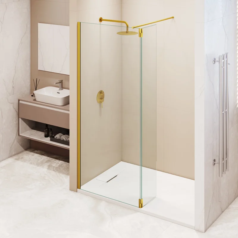 Душевой уголок RGW WA-050Gb (WA-002Gb + Z-070Gb) Walk In 351005073-16, 120 x 70 см, распашная створка, стекло прозрачное, профиль золото брашированное