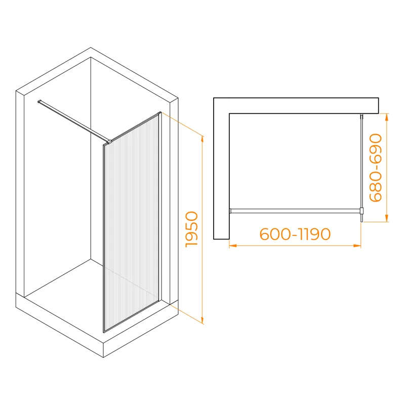 Душевая стенка RGW WA-08, 70 см, со свободным входом, стекло ребристое, профиль хром, 06100807-151