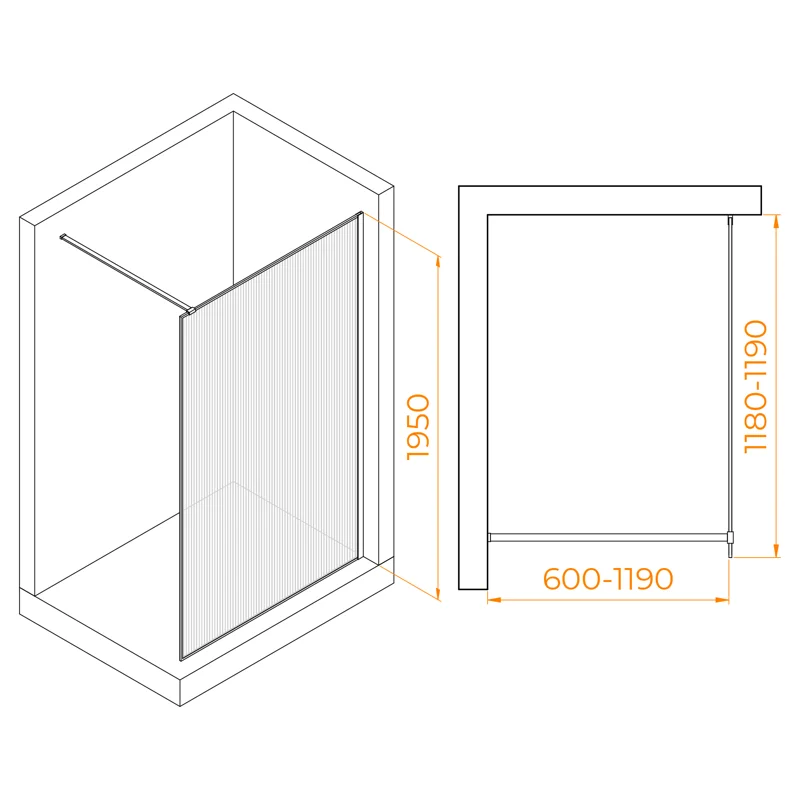 Душевая стенка RGW WA-08B Walk In, 120 см, стекло ribbed ребристое, профиль черный, 06100812-154