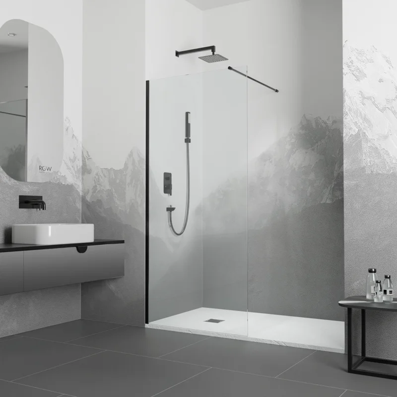 Душевая перегородка RGW Walk In WA-010B (900х1950) с поддоном 900х1200 и сифоном, профиль черный 359401009-14