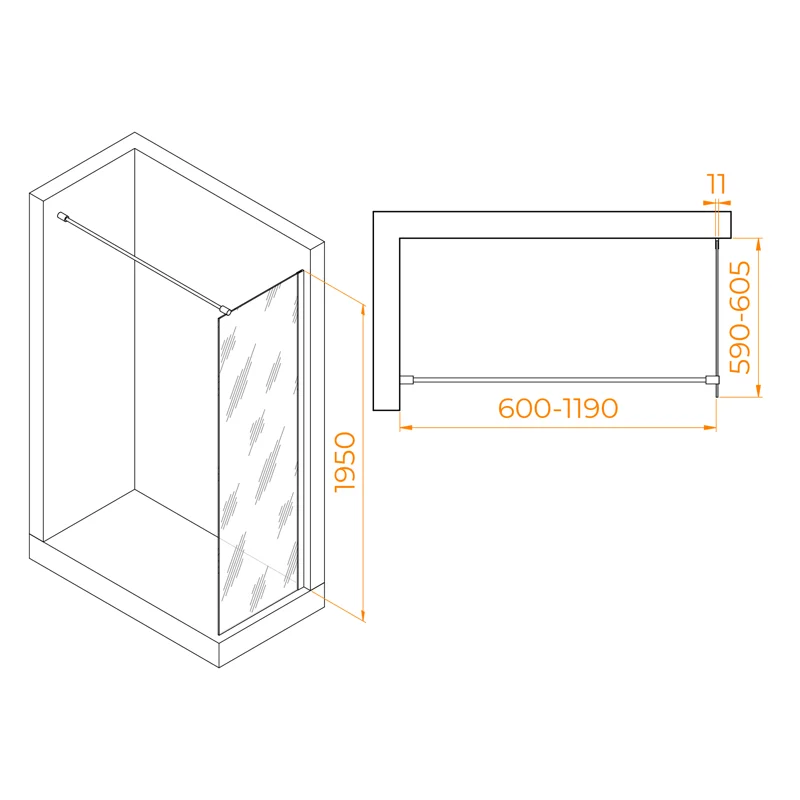 Душевая стенка RGW WA-002G Walk In, 60 см, стекло прозрачное, профиль золото, 35100206-16