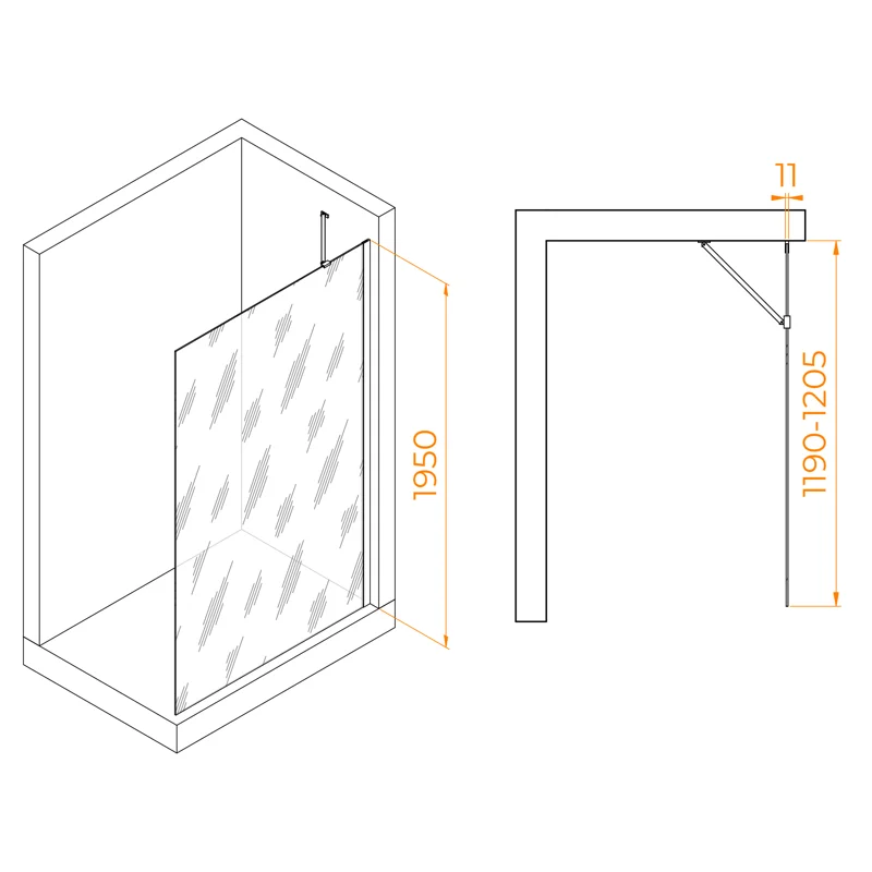Душевая стенка RGW Walk In WA-102-B, 351010212-24, 120 см, стекло матовое, профиль черный