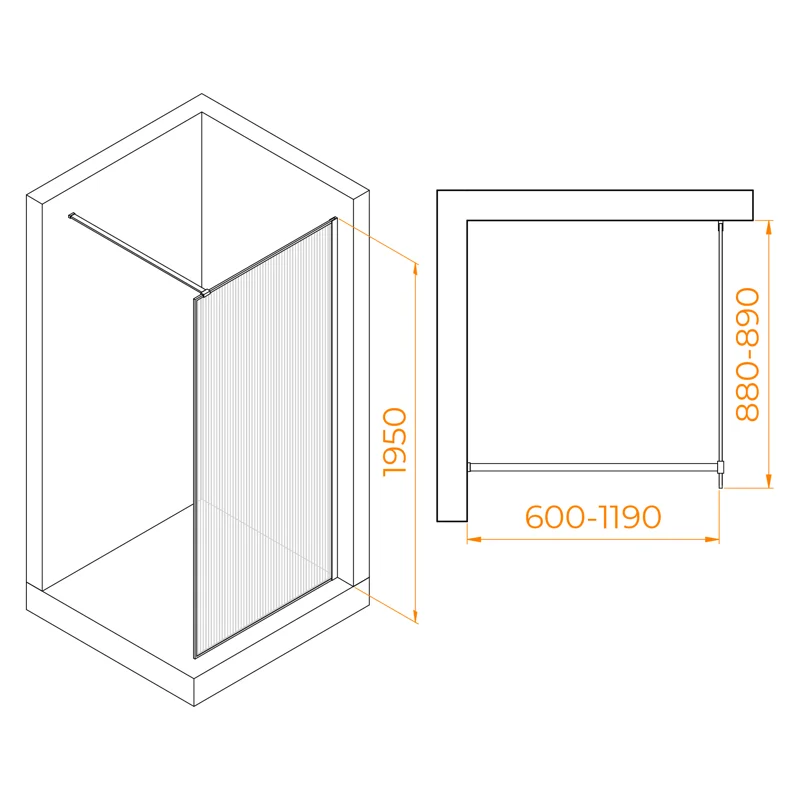 Душевая стенка RGW WA-08, 90 см, со свободным входом, стекло ребристое, профиль хром, 06100809-151