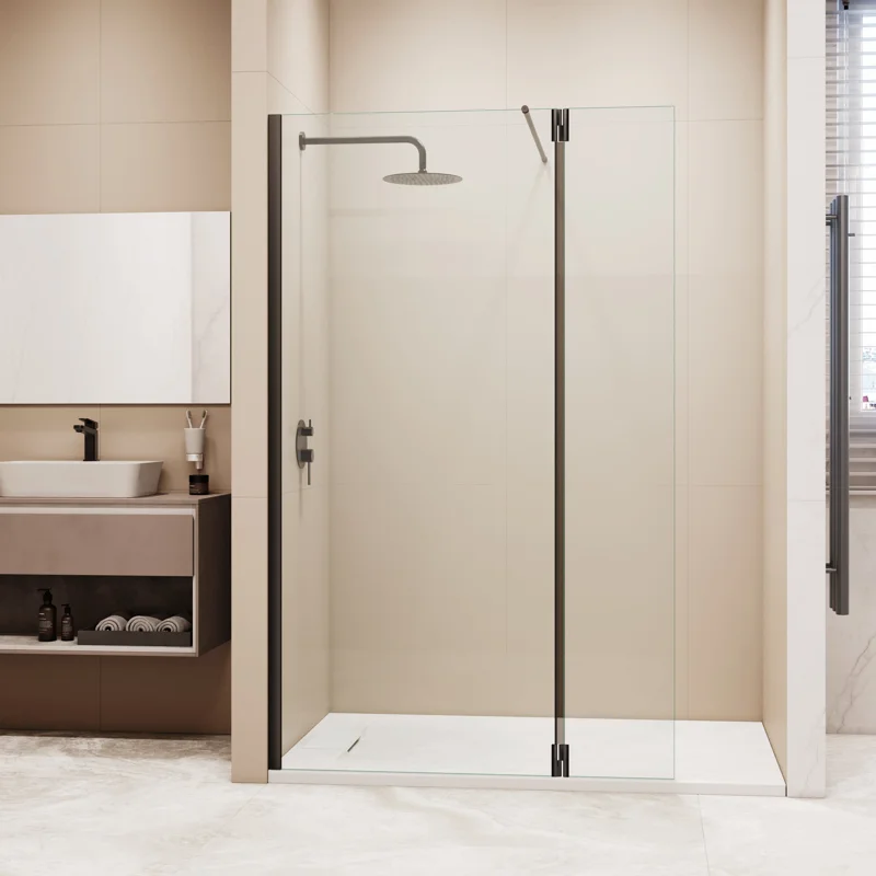 Душевой уголок RGW WA-050B (WA-002B + Z-070B) Walk In 351005063-14, 120 x 60 см, распашная створка, стекло прозрачное, профиль черный матовый