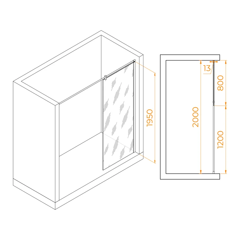 Душевая перегородка RGW WA-034 Walk In, в нишу 200 см, стекло прозрачное 80 см, профиль хром, 351003408-11