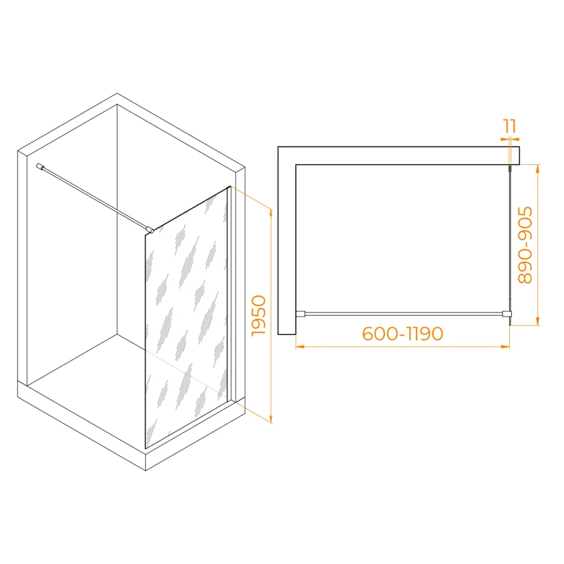 Душевая стенка RGW WA-002B Walk In, 90 см, стекло прозрачное, профиль черный, 35100209-14