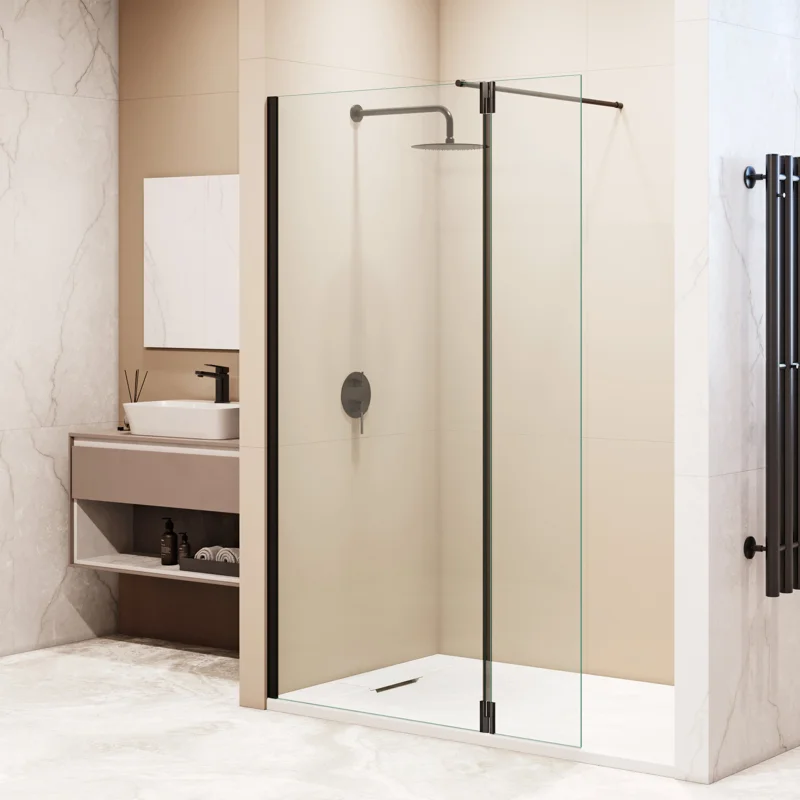 Душевой уголок RGW WA-050B (WA-002B + Z-070B) Walk In 351005063-14, 120 x 60 см, распашная створка, стекло прозрачное, профиль черный матовый