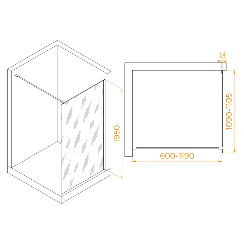 Душевая перегородка RGW Walk In 351001011-34 110х195 стекло тонированное профиль черный