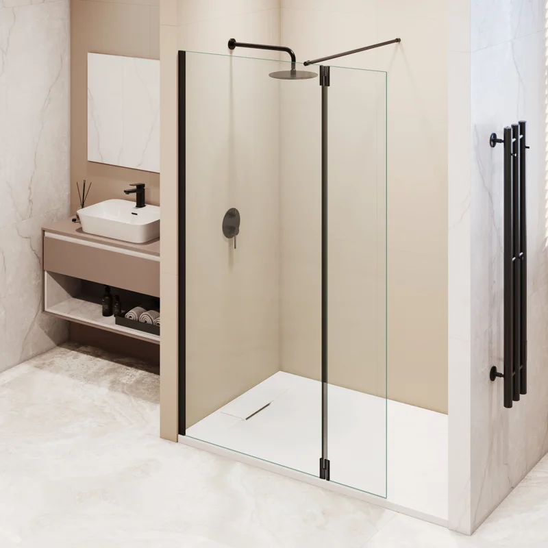 Душевой уголок RGW WA-050B (WA-002B + Z-070B) Walk In 351005013-14, 120 x 110 см, распашная створка, стекло прозрачное, профиль черный матовый