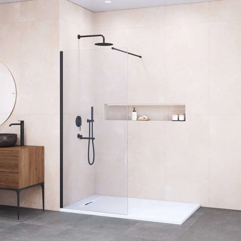 Душевая стенка RGW WA-002B Walk In, 90 см, стекло прозрачное, профиль черный, 35100209-14