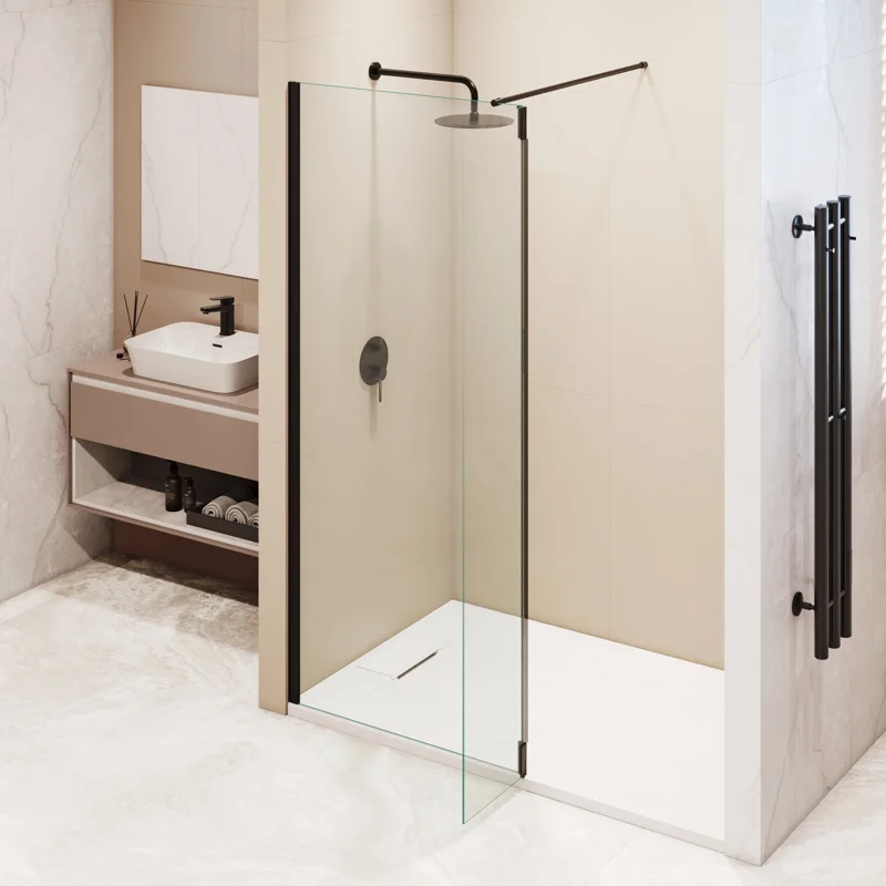 Душевой уголок RGW WA-050B (WA-002B + Z-070B) Walk In 351005013-14, 120 x 110 см, распашная створка, стекло прозрачное, профиль черный матовый