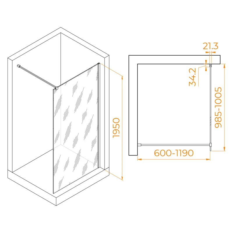 Душевая перегородка RGW Walk In 351000110-11 100х195 стекло прозрачное профиль хром глянцевый