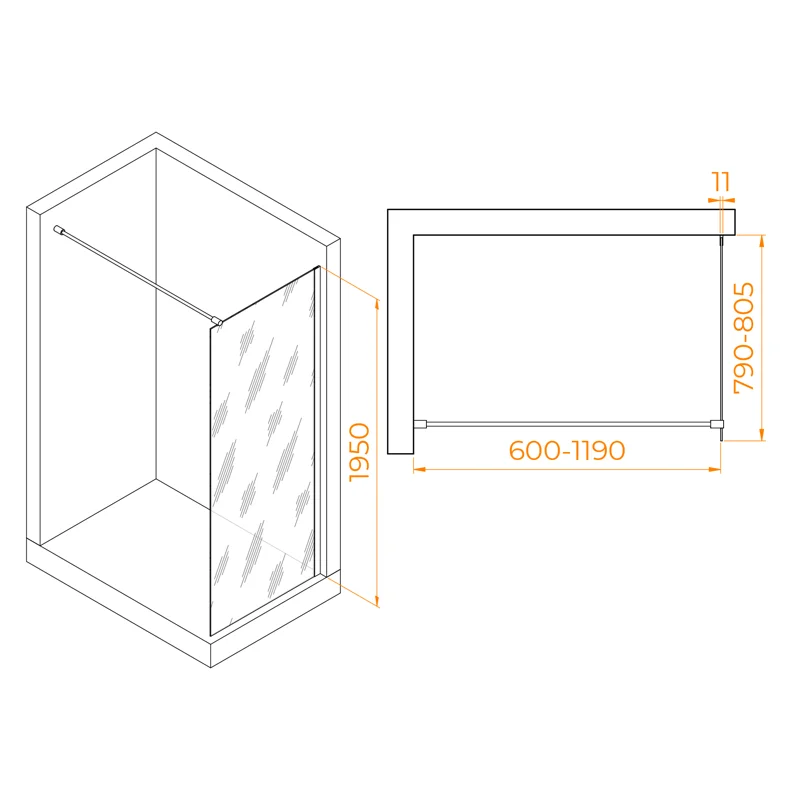 Душевая стенка RGW WA-002B Walk In, 80 см, стекло прозрачное, профиль черный, 35100208-14