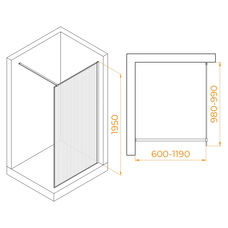 Душевая стенка RGW WA-08G Walk In, 100 см, стекло ribbed ребристое, профиль золото браш, 06100810-156
