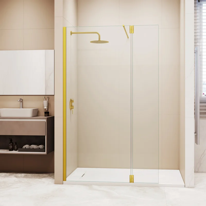 Душевой уголок RGW WA-050Gb (WA-002Gb + Z-070Gb) Walk In 351005073-16, 120 x 70 см, распашная створка, стекло прозрачное, профиль золото брашированное