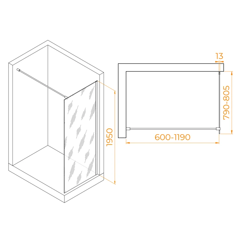 Душевая стенка RGW Walk In WA-010B, 351001008-34, 80 см, стекло тонированное, профиль черный