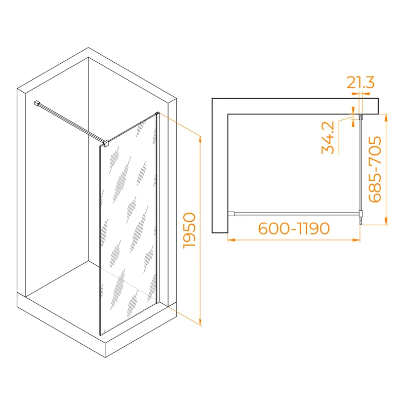 Душевая стенка RGW WA-001 Walk In, 70 см, стекло прозрачное, профиль хром, 351000107-11
