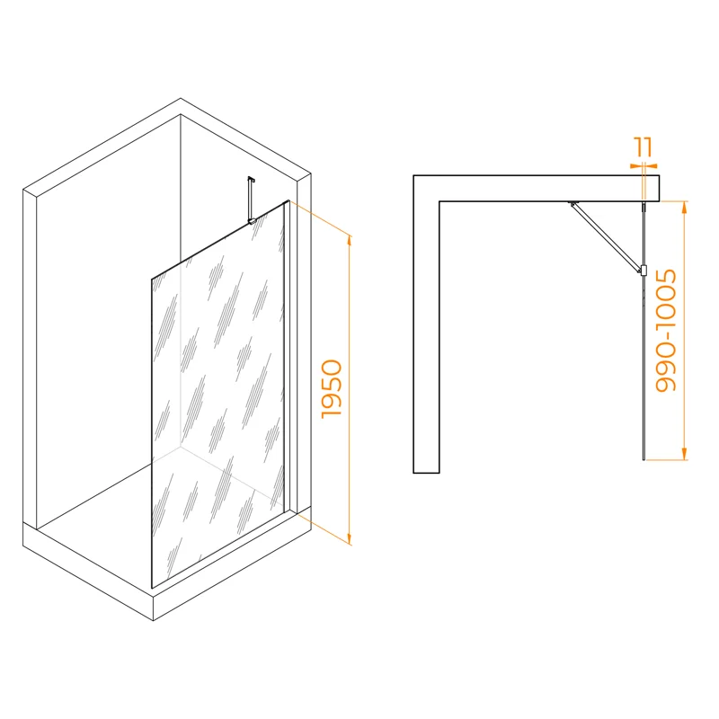 Душевая стенка RGW Walk In WA-102-B, 351010210-24, 100 см, стекло матовое, профиль черный