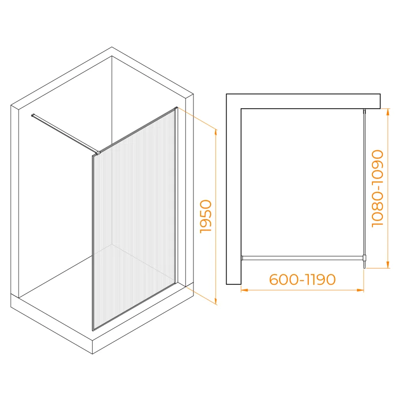 Душевая стенка RGW WA-08B Walk In, 110 см, стекло ribbed ребристое, профиль черный, 06100811-154