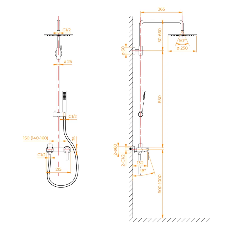Душевая стойка RGW Shower Panels 51140131-06 настенная цвет золото