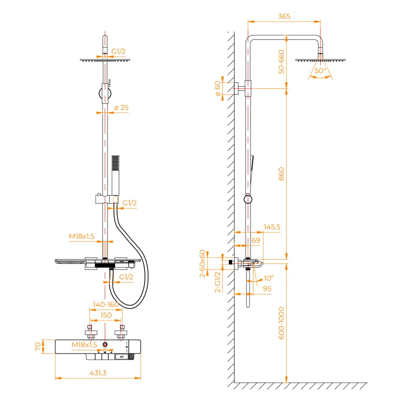 Душевая стойка RGW Shower Panels 51140134-06 настенная цвет золото