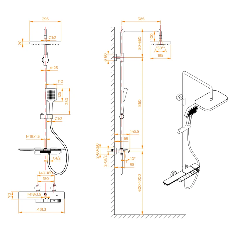 Душевая стойка RGW Shower Panels 51140134-01 настенная цвет хром