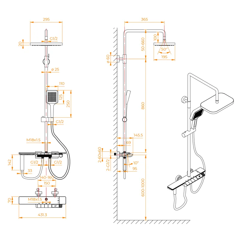 Душевая стойка RGW Shower Panels 51140135-03 настенная цвет белый
