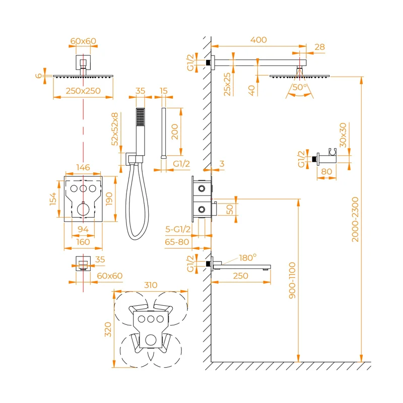 Душевая система RGW Shower Panels SP-371B 511408371-04 с термостатом Черная матовая