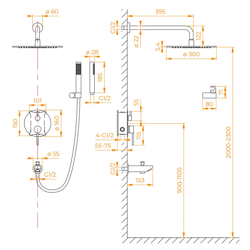 Душевая система RGW Shower Panels SP-52-1B 511408521-04 Черная матовая