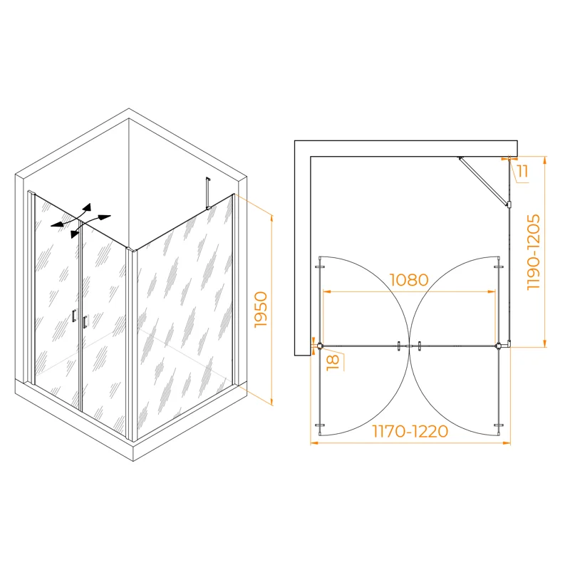 Душевой уголок RGW Passage 060813422-11 120x120 стекло прозрачное 6 мм