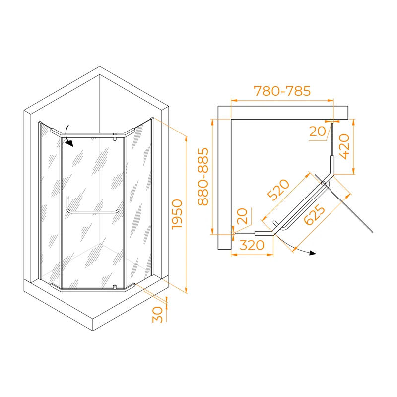 Душевой уголок RGW Passage PA-091B 90x80 35089189-14 профиль Черный стекло прозрачное