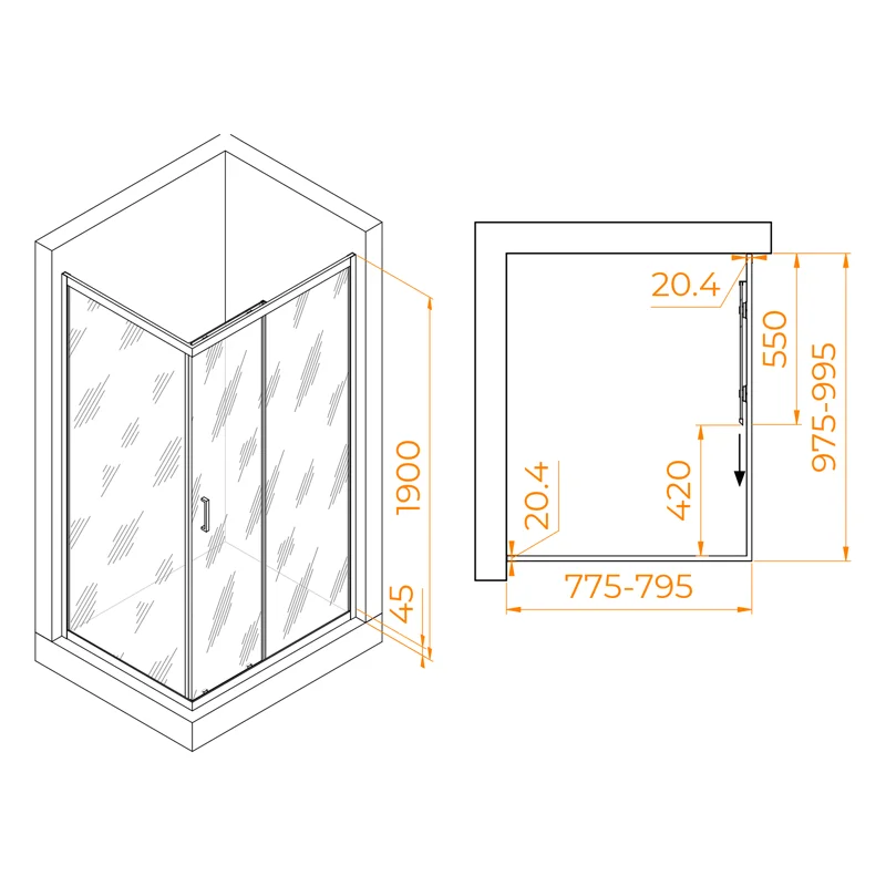 Душевой уголок RGW Passage 410824580-14 80x100 стекло прозрачное 6 мм