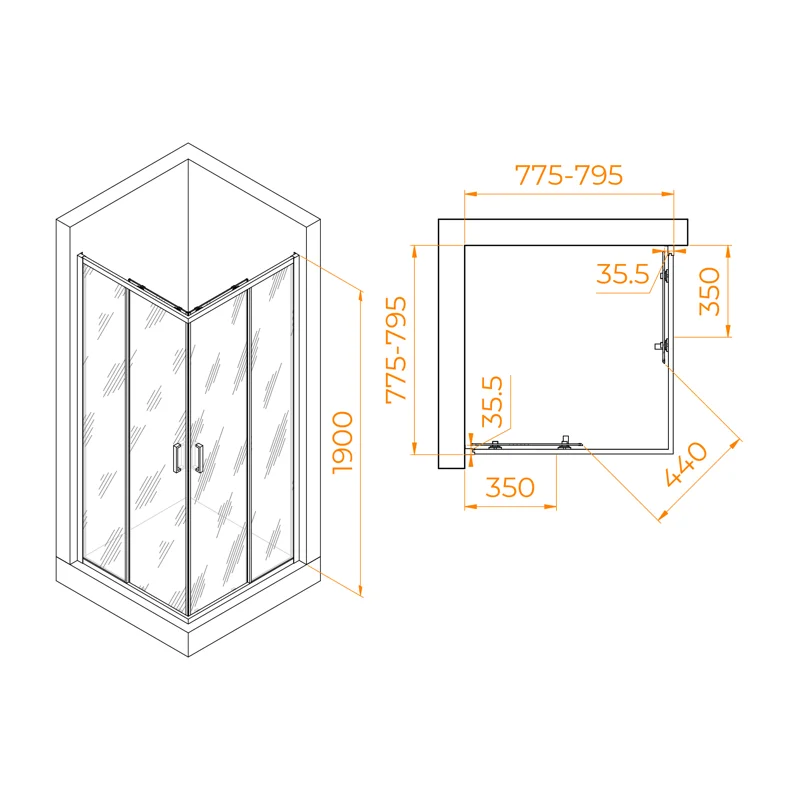 Душевой уголок RGW Passage 02083188-11 80x80 стекло прозрачное 6 мм