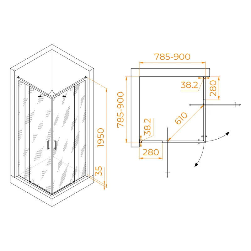 Душевой уголок RGW Passage 350803888-11 80x80 стекло прозрачное 6 мм