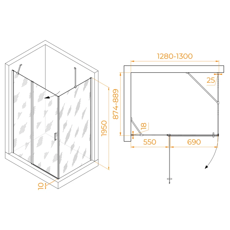 Душевой уголок RGW Leipzig 06124439-11 130x90 стекло прозрачное 6 мм